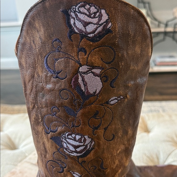 NWOT Old Gringo Women’s 8.5 B Brown Leather Cowboy Boots with Purple Embroidery - Picture 4 of 10